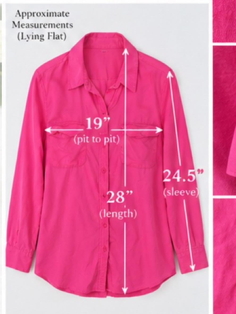 Charlie Jade 100% Silk Hot Pink Utility Button Down Shirt Blouse S - Picture 6 of 7